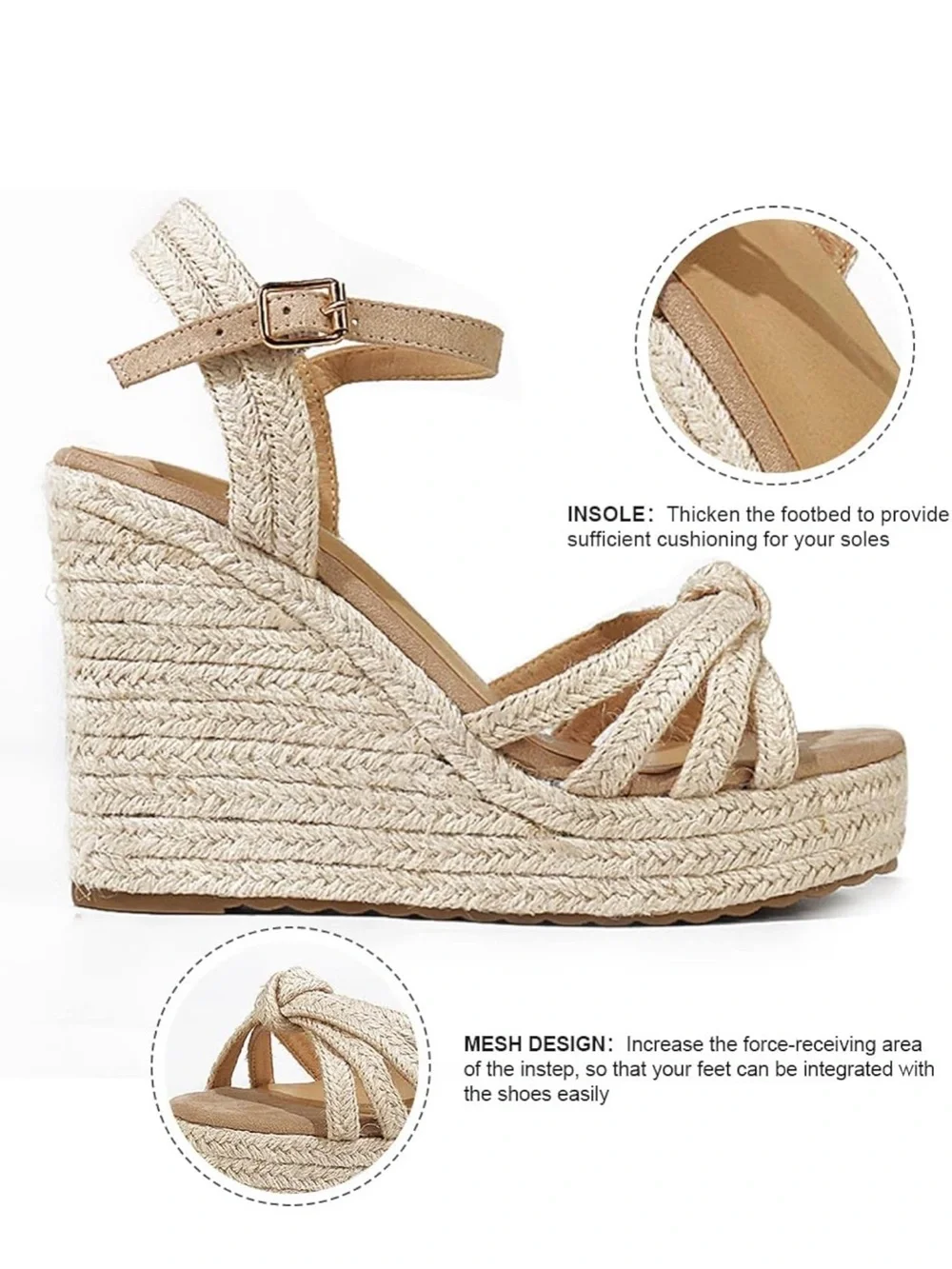 Braided Espadrille Wedge Sandals in Natural